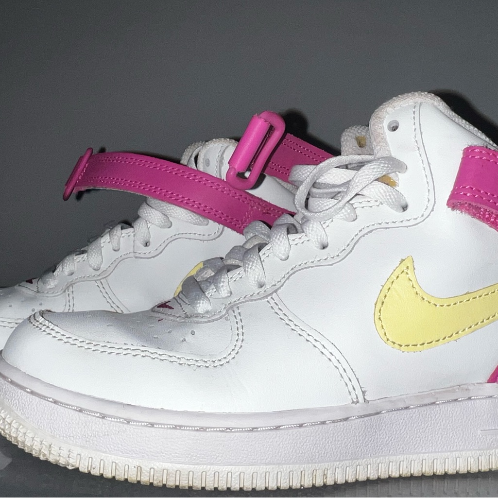 Kids Nike Air Force 1 Mid White Citron Fushia